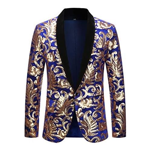  할로윈 용품PYJTRL Men Fashion Velvet Sequins Floral Pattern Suit Jacket Blazer