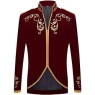 PYJTRL Mens Stylish Court Prince Black Velvet Gold Embroidery Blazer Suit Jacket