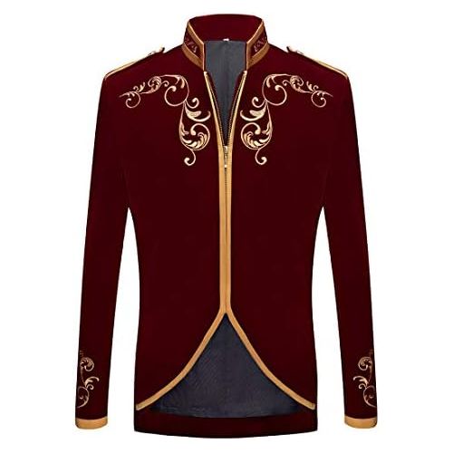  할로윈 용품PYJTRL Mens Stylish Court Prince Black Velvet Gold Embroidery Blazer Suit Jacket