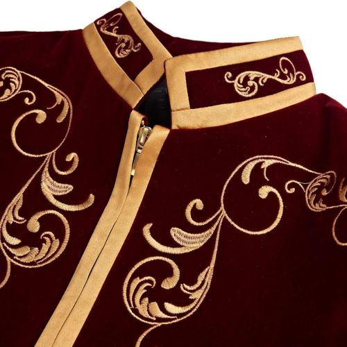  할로윈 용품PYJTRL Mens Stylish Court Prince Black Velvet Gold Embroidery Blazer Suit Jacket