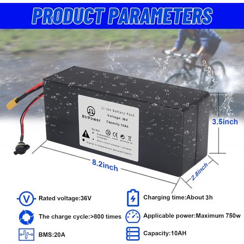  PYXMGSHMY 36V 10Ah Ebike Battery Pack Electric Bicycle Lithium ion Battery with 3A Charger and BMS Kit for Electric, Scooter, Bicycles, Motorcycle 350W 450W 500W 750W Motor (2-5 Days Deliver