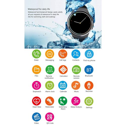  PYXZQW Fitness Tracker Smart Watch - Touchscreen Bluetooth Water Fitness Fitness Heart Rate Sleep Monitor Tracker SIM Card SD Card Slot Camera Pedometer Compatible iPhone iOS Samsung LG Android Mens Wome