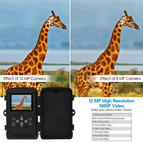  PYXZQW Game camera Game Camera IP66 Wildlife Trail Camera 12MP 1080P HD Infrared Camera Night Vision 20m and 2.4Inch LCD Display