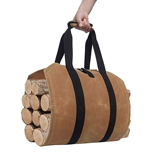  PYapron Firewood Log Carrier Tote Bag Fireplace Wood Holder Big Storage Cover Waterproof, Log Carrier Bag Fireplace Wood Stove Accessories Storage Bag, Waxed Canvas, 98x41 cm