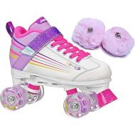 Pacer Comet Kids Light Up Roller Skates Bundle (2 Items) with Baby Pink Poms