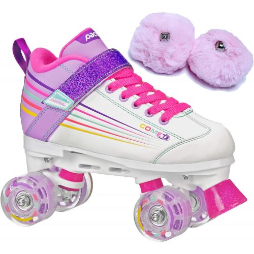  [아마존베스트]Pacer Comet Kids Light Up Roller Skates Bundle (2 Items) with Baby Pink Poms