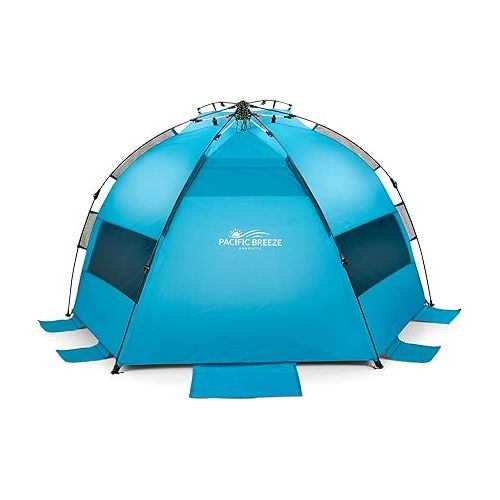  Pacific Breeze Easy Setup Beach Tent, SPF 50+ Beach Tent Provides shelter from The Sun for 3+ People