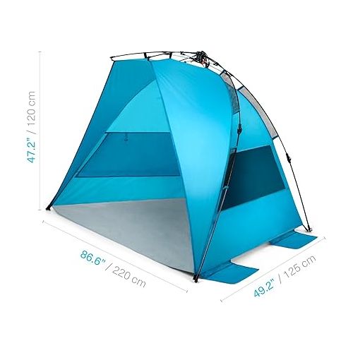  Pacific Breeze Easy Setup Beach Tent, SPF 50+ Beach Tent Provides shelter from The Sun for 3+ People