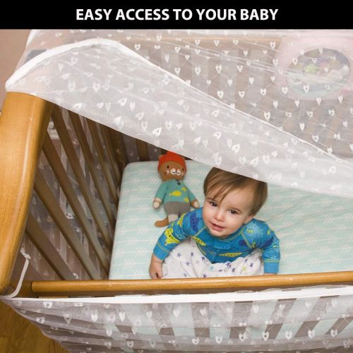  Pacific Dreamer Artistic Baby Mosquito Net for Crib, with Bonus ebook, Storage Bag, Heart-Shaped Diamond mesh, tie Ribbons, Dual-Direction Zipper, and Drawstring