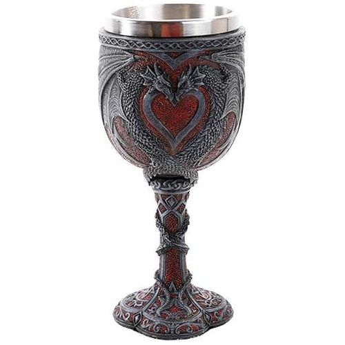  [아마존베스트]Pacific Giftware Double Dragon Heart Love Goblet Wine Cup 7 inch