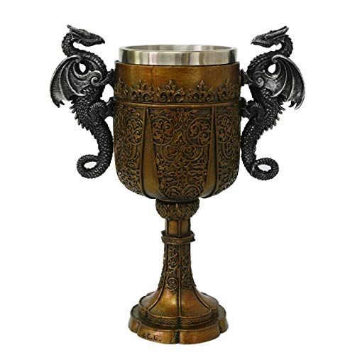  [아마존베스트]Pacific Giftware Double Dragon Drinking Chalice Goblet 9 inches Tall