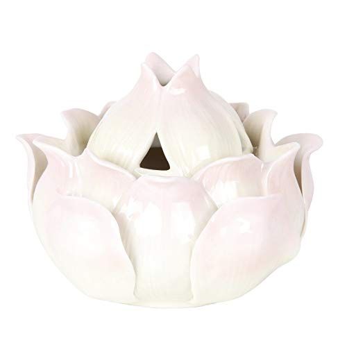  인센스스틱 Pacific Giftware Meditation Auspicious Lotus Shape Porcelain Stick or Cone Lidded Incense Burner Holder Infuser