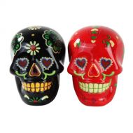 Pacific Trading 1 X Day of Dead Sugar Black & Red Skulls Salt & Pepper Shakers Set- Skulls Collection