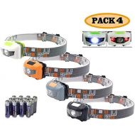 [아마존베스트]Pack 4.SUNYANG Waterproof White+Red Light Headlamp,4 Brightness Level Choice,160 Lumens,50g Weight,Comfortable Head Headlamp