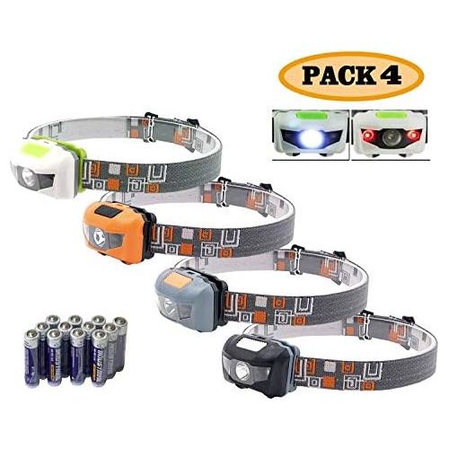  [아마존베스트]Pack 4.SUNYANG Waterproof White+Red Light Headlamp,4 Brightness Level Choice,160 Lumens,50g Weight,Comfortable Head Headlamp