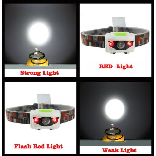  [아마존베스트]Pack 4.SUNYANG Waterproof White+Red Light Headlamp,4 Brightness Level Choice,160 Lumens,50g Weight,Comfortable Head Headlamp