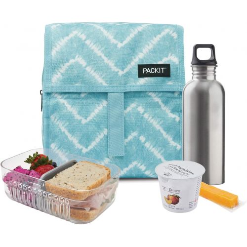  [아마존베스트]PackIt Freezable Lunch Bag with Zip Closure, Aqua Tie Dye