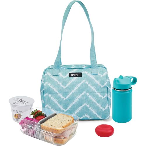  [아마존베스트]PackIt Freezable Hampton Lunch Bag, Aqua Tie Dye