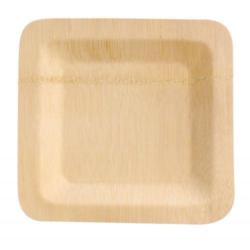  Bamboo Veneer Square Plate (Case of 50), PacknWood - Natural Disposable Biodegradable Bamboo Plates (10 x 10) 210BVNER10SQ