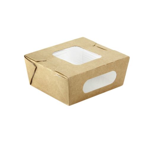  Kraft Paper Take-Out Salad Box with Windows (Case of 100), PacknWood - Meal Prep Containers (24 oz, 6.1 x 4.7 x 2) 210BOXS752