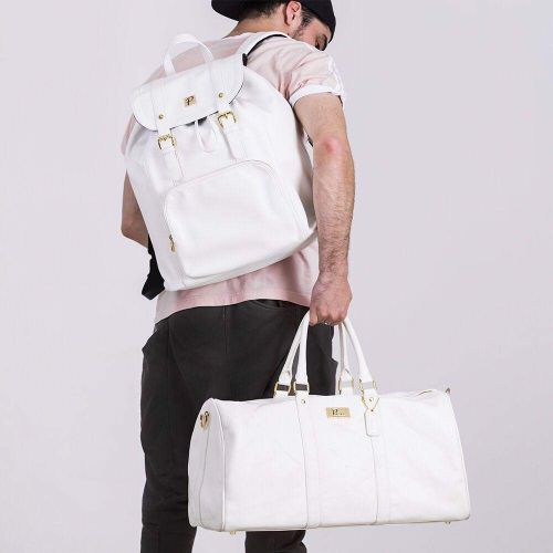  Packs Project - Hudson Travel Bag Set | Vegan Leather Backpack & Duffel | Carry On Size With Laptop Sleeve (White)