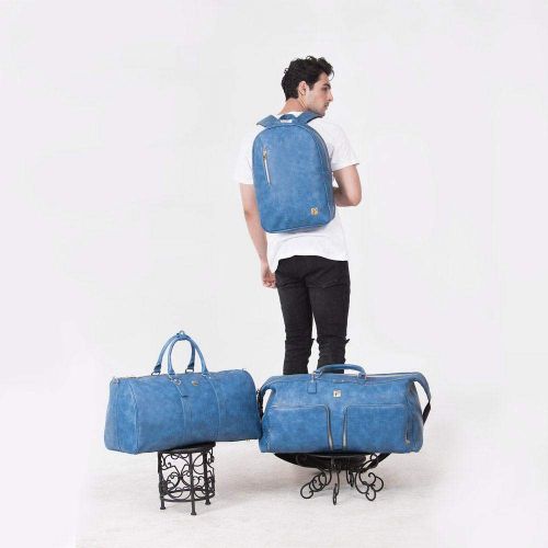  Packs Project - Executive Travel Bag Set | Vegan Leather Weekender, Backpack & Duffel | Carry On Size With Laptop Sleeve (Blue)