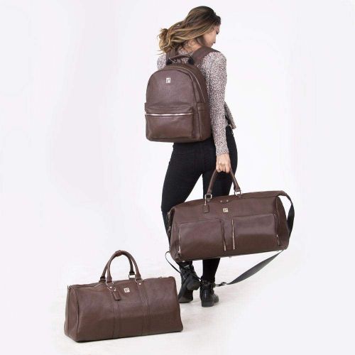  Packs Project - Executive Travel Bag Set | Vegan Leather Weekender, Backpack & Duffel | Carry On Size With Laptop Sleeve (Tan)