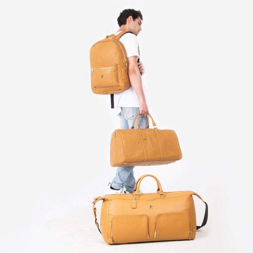  Packs Project - Executive Travel Bag Set | Vegan Leather Weekender, Backpack & Duffel | Carry On Size With Laptop Sleeve (Tan)