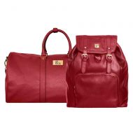 Packs Project - Hudson Travel Bag Set | Vegan Leather Backpack & Duffel | Carry On Size With Laptop Sleeve (Red)