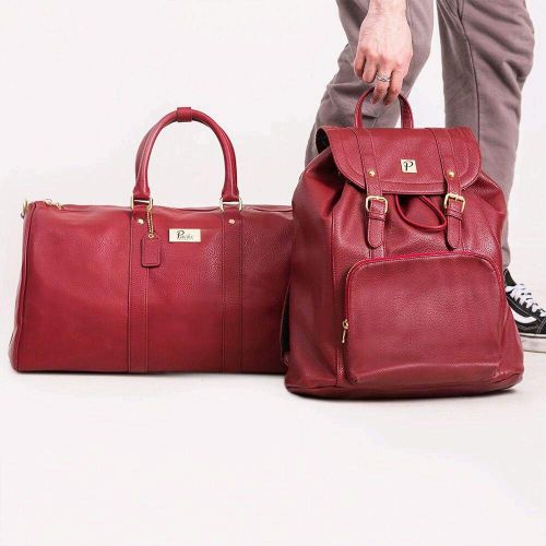  Packs Project - Hudson Travel Bag Set | Vegan Leather Backpack & Duffel | Carry On Size With Laptop Sleeve (Red)