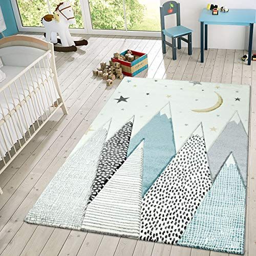  [아마존베스트]Paco Home Kids Rug for Childrens Room Mountains Starry-Sky in Light Blue Gray White, Size:28 x 411