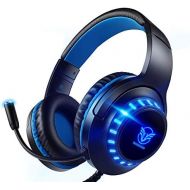 [아마존베스트]Pacrate Pro Gaming Headset for PS4 Xbox One Noise Reducing Over-Ear Headphones Crystal Stereo Sound with Intense Bass & LED Lighting & Sensitive Microphone for PC Laptop Mac, blue