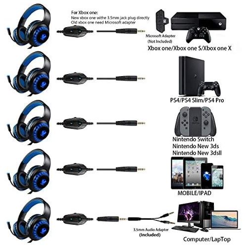  [아마존베스트]Pacrate Pro Gaming Headset for PS4 Xbox One Noise Reducing Over-Ear Headphones Crystal Stereo Sound with Intense Bass & LED Lighting & Sensitive Microphone for PC Laptop Mac, blue