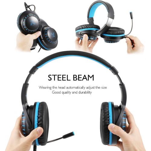  [아마존베스트]Pacrate Pro Gaming Headset for PS4 Xbox One Noise Reducing Over-Ear Headphones Crystal Stereo Sound with Intense Bass & LED Lighting & Sensitive Microphone for PC Laptop Mac, blue