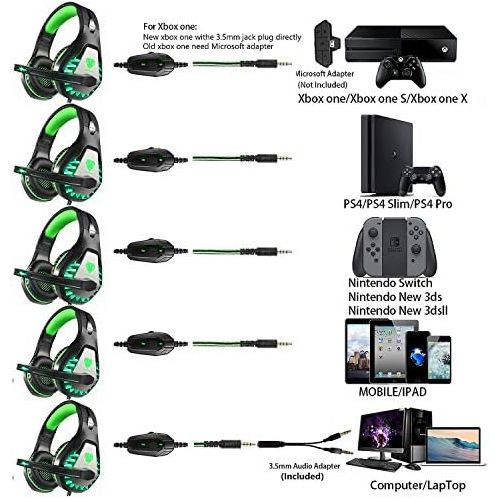  [아마존베스트]Pacrate Gaming Headset for PS4 PC Xbox One, 3.5 mm Noise Cancelling Gaming Headphones with Microphone, LED Lights and Soft Memory Earmuffs