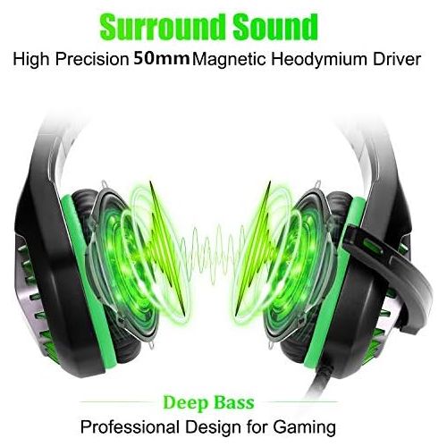  [아마존베스트]Pacrate Gaming Headset for PS4 PC Xbox One, 3.5 mm Noise Cancelling Gaming Headphones with Microphone, LED Lights and Soft Memory Earmuffs