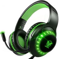 [아마존베스트]Pacrate Pro Gaming Headset for PS4 Xbox One Noise Reducing Over-Ear Headphones Crystal Stereo Sound with Intense Bass & LED Lighting & Sensitive Microphone for PC Laptop Mac, Black Green