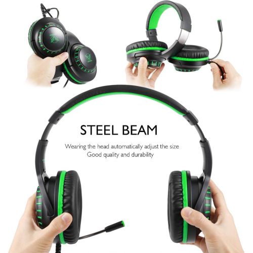  [아마존베스트]Pacrate Pro Gaming Headset for PS4 Xbox One Noise Reducing Over-Ear Headphones Crystal Stereo Sound with Intense Bass & LED Lighting & Sensitive Microphone for PC Laptop Mac, Black Green