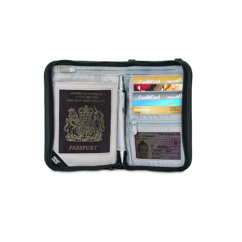  Pacsafe Rfidsafe V150 Anti-Theft RFID Blocking Compact Passport Wallet, Black