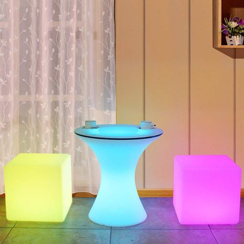  Paddia LED Cube Stool Chair Seat Table Floor Lamp Adjustable RGB Colour Rechargeable Battery Remote Control Mood Light Remote Cordless Changing Furniture for Garden Party (Color :