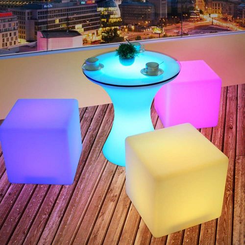  Paddia LED Cube Stool Chair Seat Table Floor Lamp Adjustable RGB Colour Rechargeable Battery Remote Control Mood Light Remote Cordless Changing Furniture for Garden Party (Color :