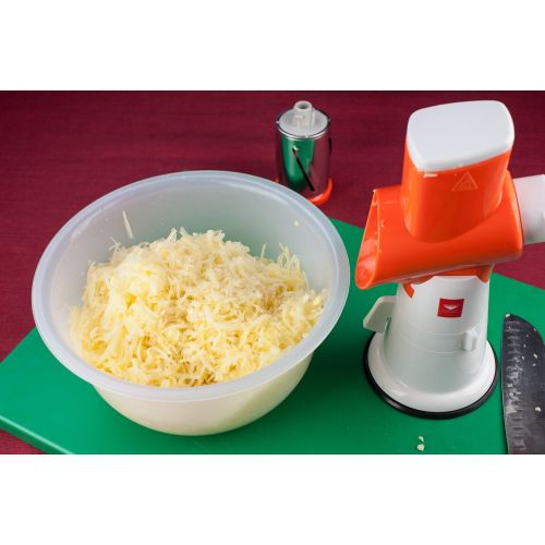  Paderno World Cuisine Drum Grater/Countertop-Mounted Plastic Drum Slicer incl. 3 Different Drums Made of Stainless Steel