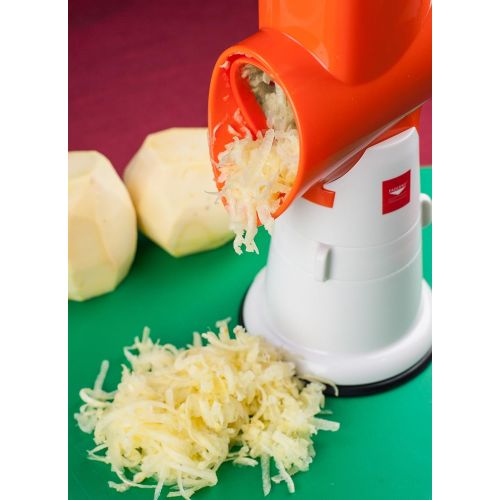  Paderno World Cuisine Drum Grater/Countertop-Mounted Plastic Drum Slicer incl. 3 Different Drums Made of Stainless Steel