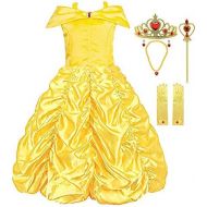 [아마존 핫딜] [아마존핫딜]Padete Little Girls Princess Belle Yellow Party Costume Off Shoulder Dress
