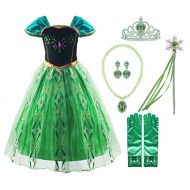 Padete Little Girls Snow Princess Party Dress up Green with Accessories