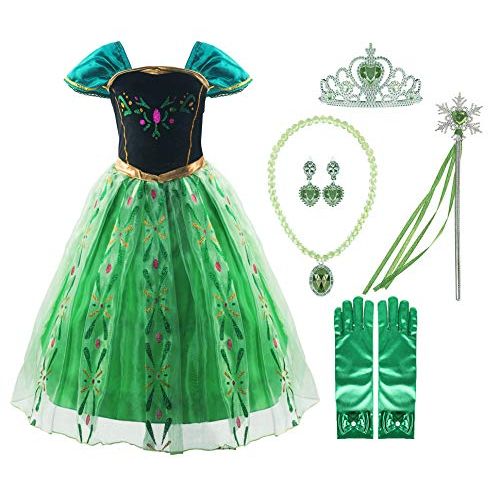  Padete Little Girls Snow Princess Party Dress up Green with Accessories