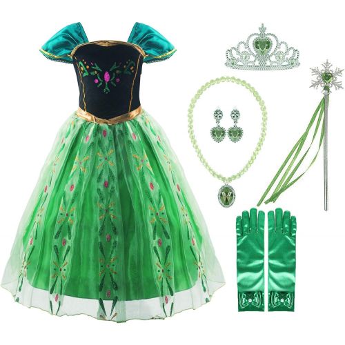  Padete Little Girls Snow Princess Party Dress up Green with Accessories