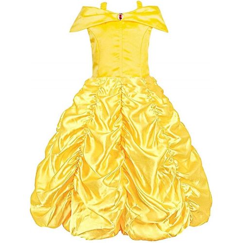  Padete Little Girls Princess Yellow Party Costume Off Shoulder Dress with Accessories