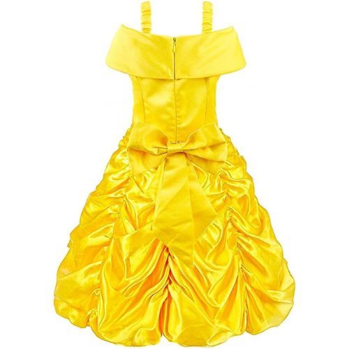  Padete Little Girls Princess Yellow Party Costume Off Shoulder Dress with Accessories