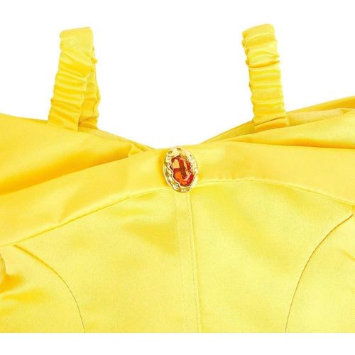  Padete Little Girls Princess Yellow Party Costume Off Shoulder Dress with Accessories